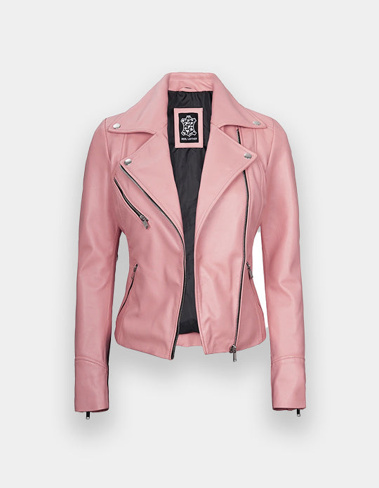 Women's Leather Jacket, New women's Pink leather jacket made of 100% Original lambskin leather